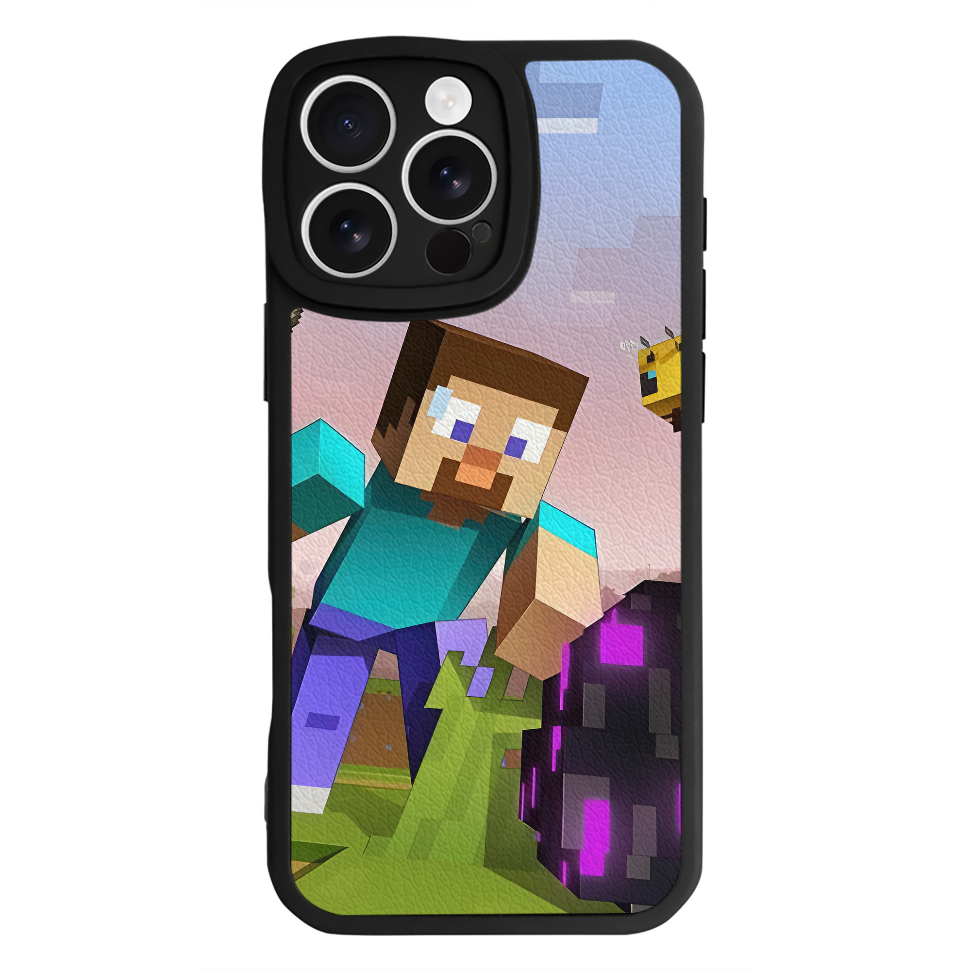 （画像用） マインクラフト ブロックの世界 Minecraft MC Block world 【iPhone 16シリーズ対応】シリコンスマホケース（レザー調） 材質：シリコン